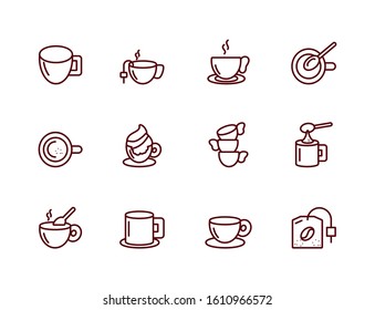 Coffee icon set design of time drink breakfast beverage shop morning store aroma and caffeine theme Vector illustration