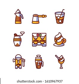 Coffee icon set design of time drink breakfast beverage shop morning store aroma and caffeine theme Vector illustration