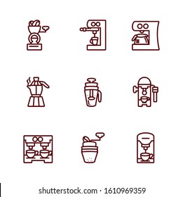 Coffee icon set design of time drink breakfast beverage shop morning store aroma and caffeine theme Vector illustration