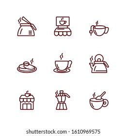 Coffee icon set design of time drink breakfast beverage shop morning store aroma and caffeine theme Vector illustration