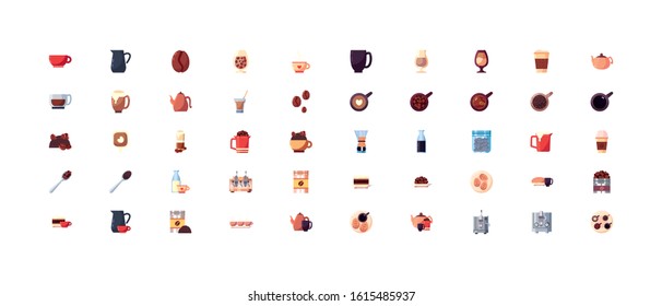 Coffee icon set design of time drink breakfast beverage shop morning store aroma and caffeine theme Vector illustration
