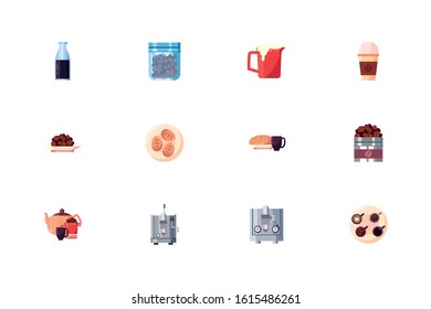 Coffee icon set design of time drink breakfast beverage shop morning store aroma and caffeine theme Vector illustration