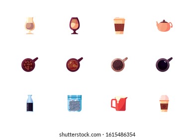 Coffee icon set design of time drink breakfast beverage shop morning store aroma and caffeine theme Vector illustration