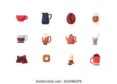 Coffee icon set design of time drink breakfast beverage shop morning store aroma and caffeine theme Vector illustration