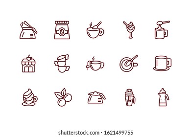 Coffee icon set design of time drink breakfast beverage shop morning store aroma and caffeine theme Vector illustration