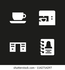 coffee icon set. desk, tea cup and coffee machine vector icon for graphic design and web