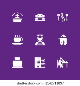 coffee icon set. desk, toaster and hotel vector icon for graphic design and web
