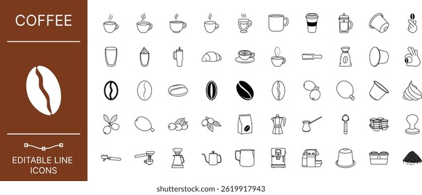 Coffee Icon Set with Editable Strokes. Vector illustration