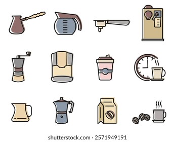 Coffee icon set. Everything for coffee. Time for coffee icons. Thin line icons. EPS 10.