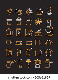 coffee icon set in flat line style
