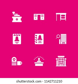 coffee icon set. hotel, desktop and coffee machine vector icon for graphic design and web