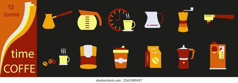 Coffee icon set. Coffee icons in several colors. Everything for coffee. Time for coffee icons. EPS 10.