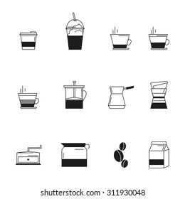 Coffee icon set. line style coffee sign. Coffee shop and bakery icon design for menu.