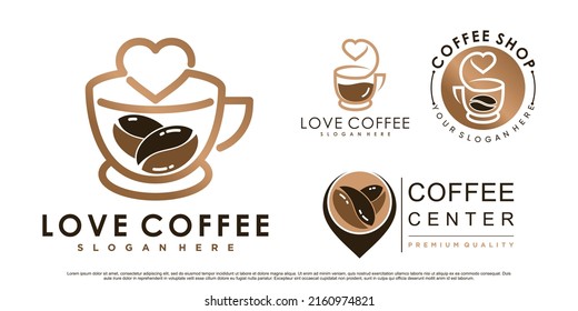 Coffee icon set logo and coffee shop logo design inspiration with creative element Premium Vector 