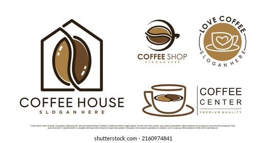 Coffee icon set logo and coffee shop logo design inspiration with creative element Premium Vector 