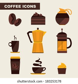 Coffee icon set menu. Flat design. Vector for menu, coffee shop, restaurant.