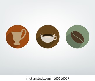 Coffee icon set. Modern shadows icon.