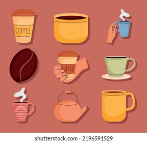 coffee icon set on pink background