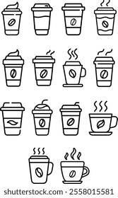 Coffee icon set outline line art style