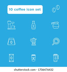 coffee icon set outline stylefor your web design, logo, UI. illustration . such as coffee beans, Brewer, coffee machine icon,bottle coffee,sachet , pot Coffee