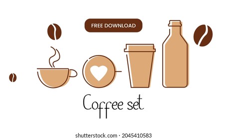 Coffee icon set. Simple line logo. Eps10 vector.