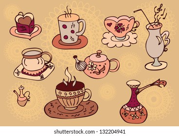 Coffee. Icon set of sketches.
