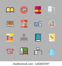 coffee icon set. vector set about desk, mailing, package and phone book icons set.