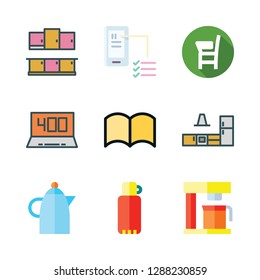 coffee icon set. vector set about laptop, thermos, kitchen and phone icons set.