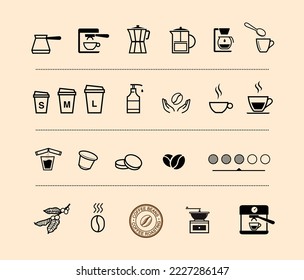 Coffee icon set. Vector elements. Ready for your design. Can be used on packaging, advertising, promo. EPS10.	