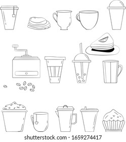 Coffee icon set.Sets elements for the design.Sketch.Vector.Isolated on a white background.