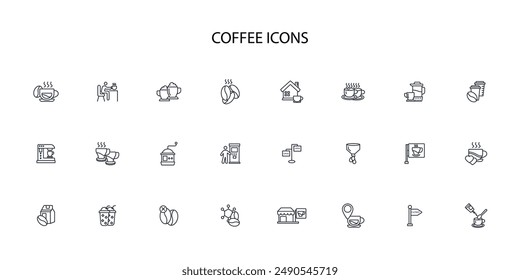 Coffee icon set.vector.Editable stroke.linear style sign for use web design,logo.Symbol illustration.