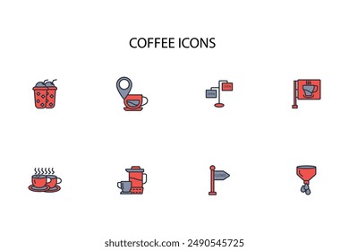 Conjunto de iconos de café.Vector.Trazo editable.signo de estilo lineal para el uso de Diseño web,logo.Ilustración de símbolo.
