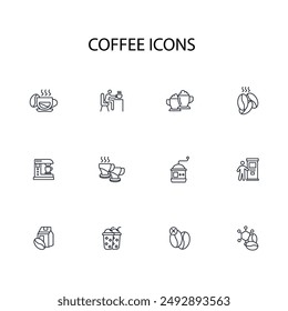 Coffee icon set.vector.Editable stroke.linear style sign for use web design,logo.Symbol illustration.