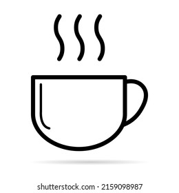 Coffee icon with shadow, breakfast drink cafe, cappuccino, hot simple isolated illustration, vector line .