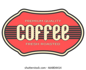 Coffee icon. Sign, signboard, emblem, logo, coffee drinks. Vector, decorative illustration in red colors isolated on white background.