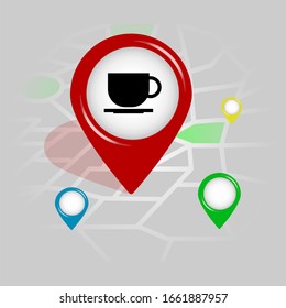 coffee icon. Simple glyph vector of Business Location pin set for UI and UX, website or mobile application