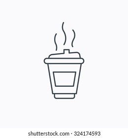 Coffee icon. Takeaway glass sign. Hot drink in mug symbol. Linear outline icon on white background. Vector