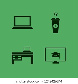 coffee icon. coffee vector icons set laptop, online education, laptop desk and hot coffee