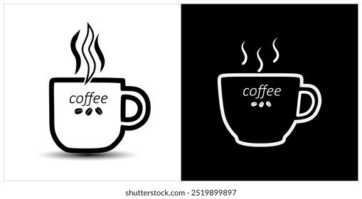 ÍCONE DE CAFÉ LOGOTIPO VETORIAL UMA XÍCARA DE CAFÉ PRETO E BRANCO 02