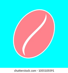 Coffee icon. Vector. Magenta icon with white sticker contour at sky blue background. Isolated.