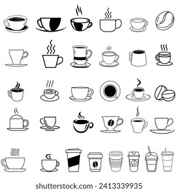 Coffee icon vector set. Hot drink illustration sign collection. Coffee house symbol. Coffee machine logo.