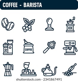 Iconos del café. Juego de vectores de café y barista. Diseño de iconos lineales.