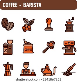 Coffee icons. Coffee and barista vector set. Color icon design.