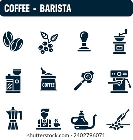 Coffee icons. Coffee and barista vector set. Filled icon design.