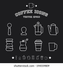 Coffee Icons with Black Background