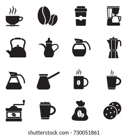 Coffee Icons. Black Flat Design. Vector Illustration. 