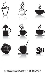 coffee icons as black silhouettes as illustration