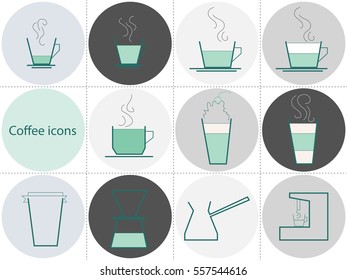 Coffee icons in cold colors