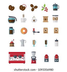 Coffee icons. Color coffee vector icon set. 