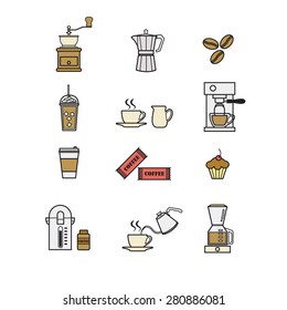 Coffee icons with colour.